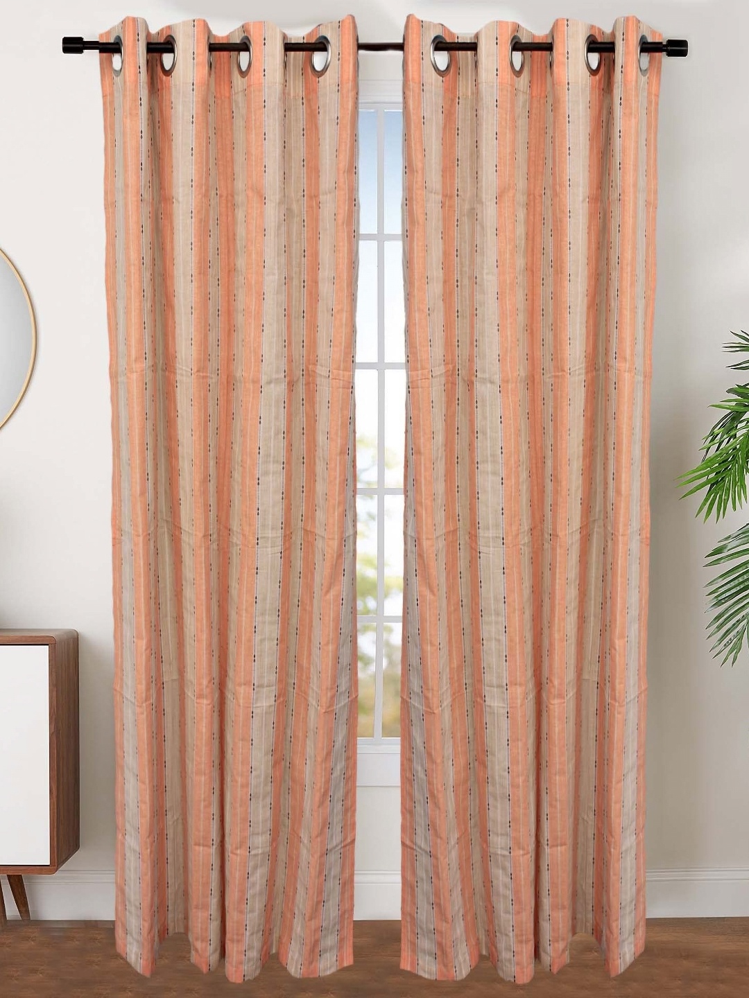 

Dekor World Multicoloured Set of 2 Striped Window Curtain, Multi
