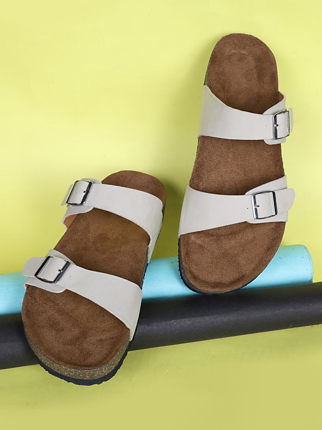 

MOZAFIA Women Core with Buckles Flats, Cream
