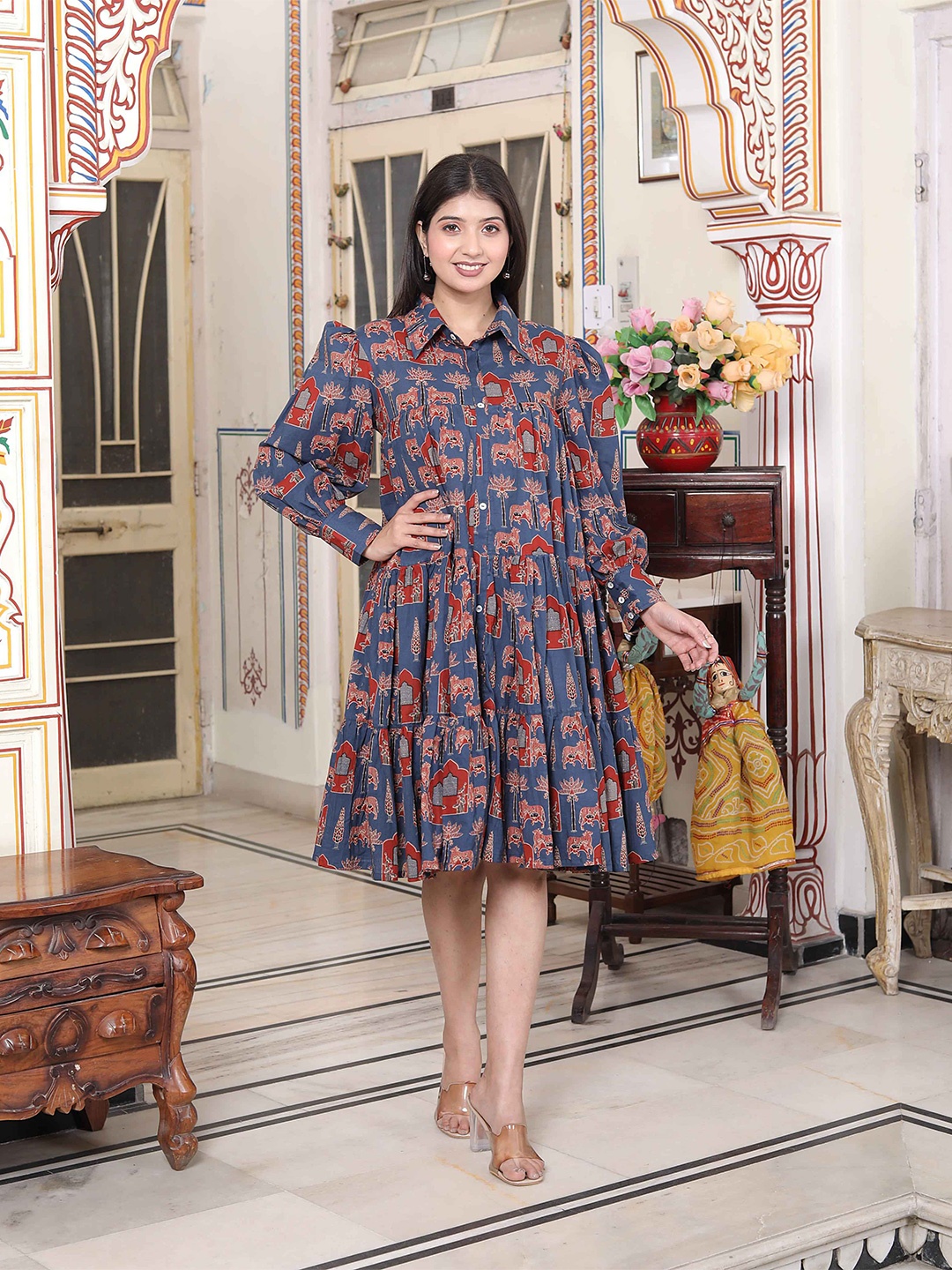 

Doriyaan Floral Print Fit & Flare Dress, Blue