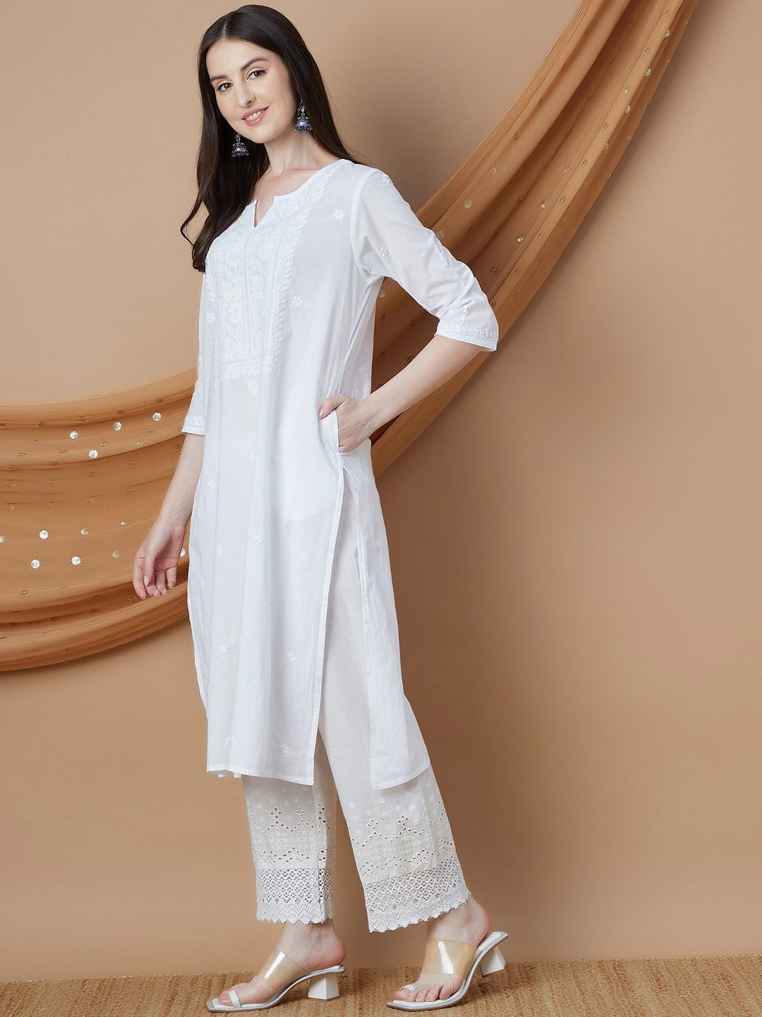 

Melange by Lifestyle Women Embroidered Keyhole Neck Kurta, White