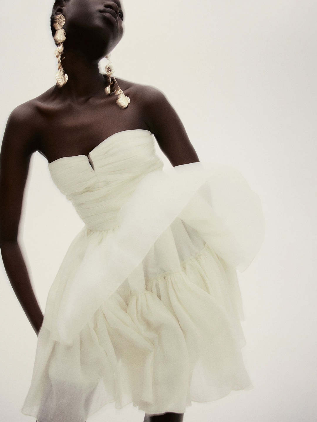 

H&M Flared-Skirt Bandeau Dress, White