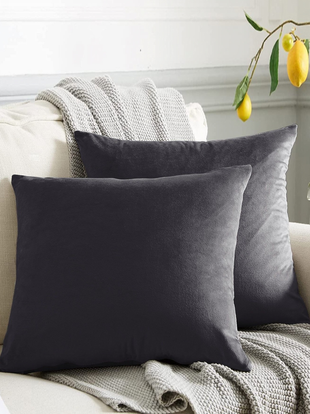 

CASABLEU Grey Set of 2 Velvet Square Cushion Covers
