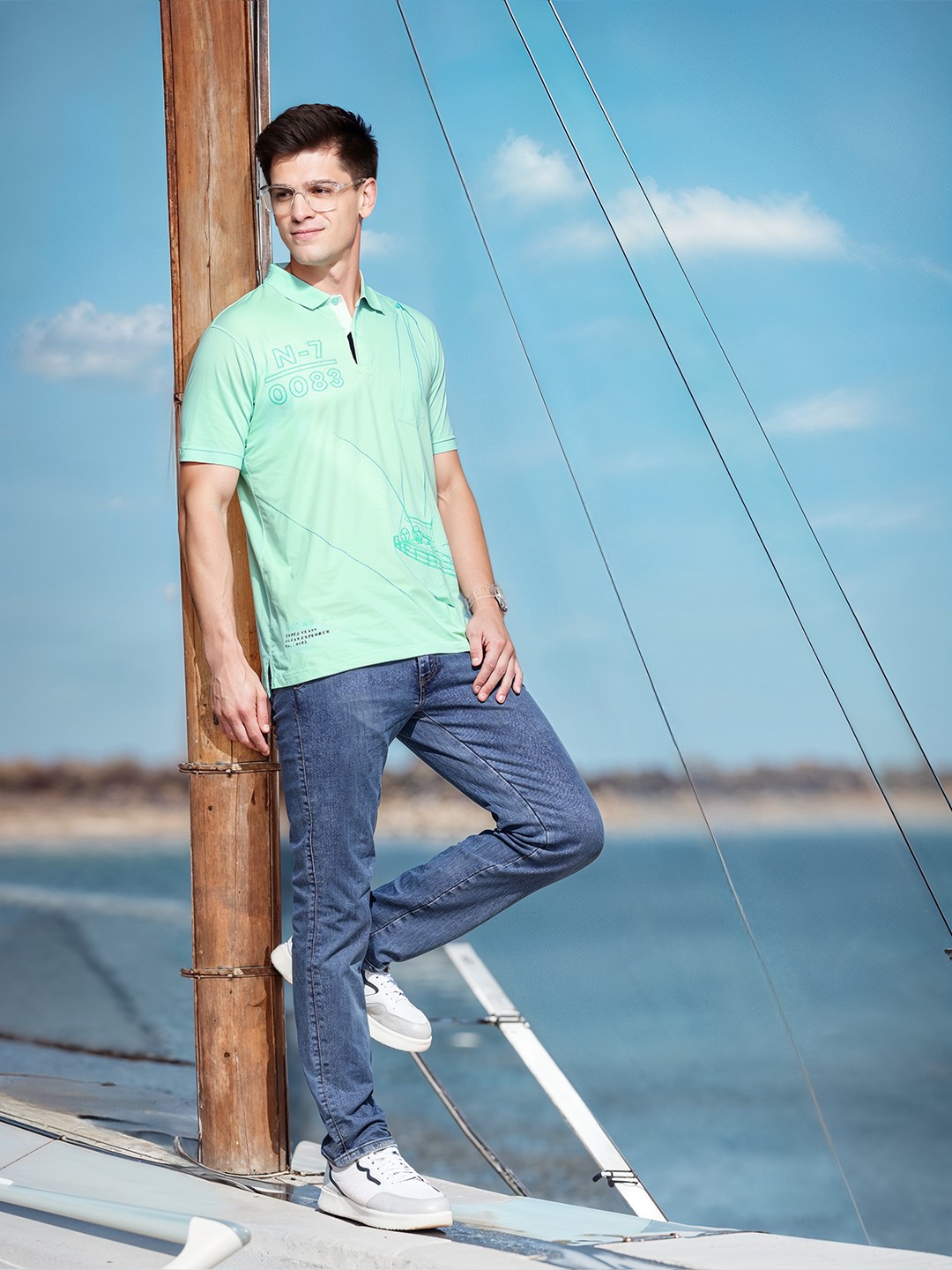 

Nautica Printed Polo Collar Pure Cotton T-shirt, Green