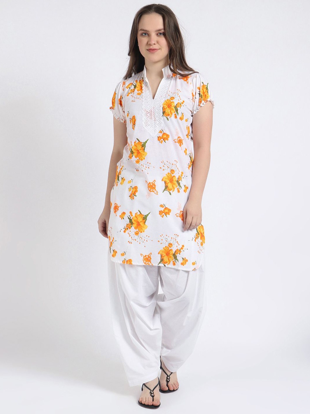 

Trendzmy Women Floral Printed Regular Kurti with Salwar, Yellow
