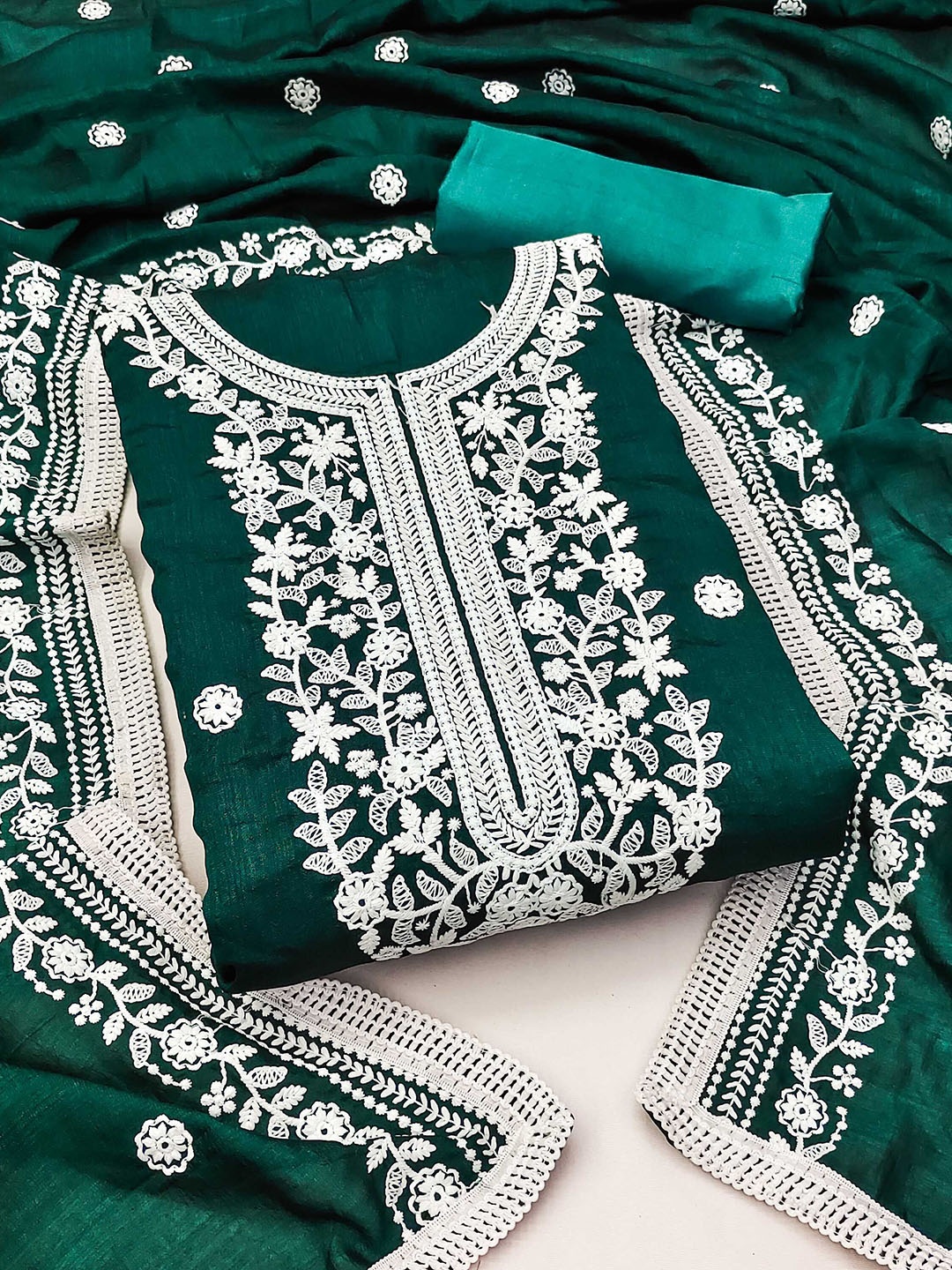 

SHADOW & SAINING Embroidered Unstitched Dress Material, Sea green