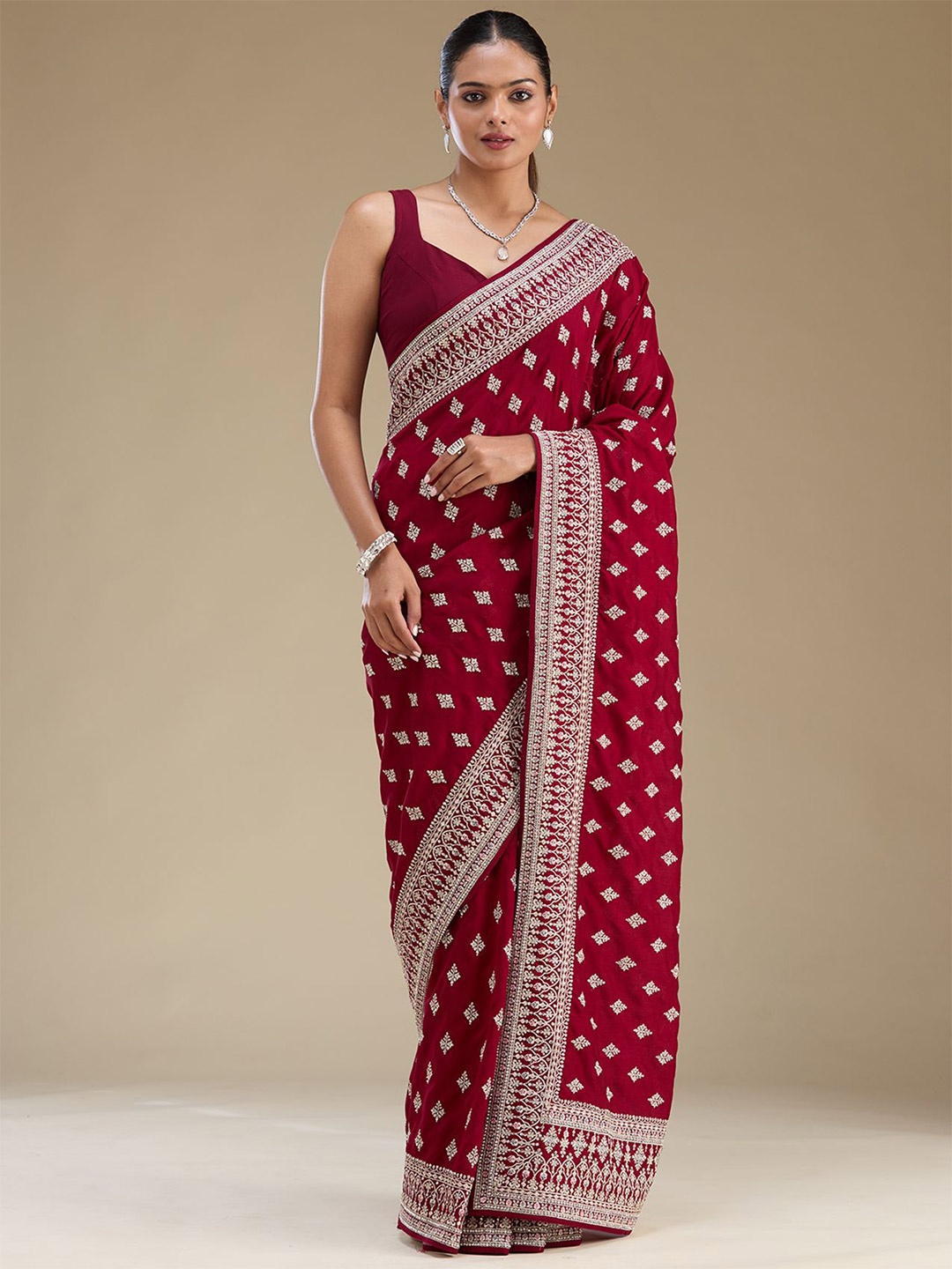 

Koskii Embellished Sequinned Art Silk Saree, Red