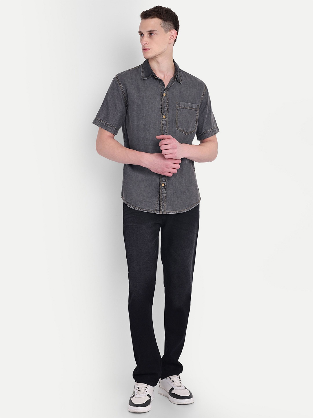 

COSMIC Men Smart Opaque Casual Shirt, Charcoal