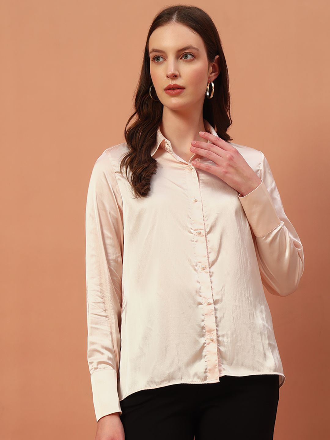 

Rudraaksha Creations Women Relaxed Semi Sheer Casual Shirt, Beige