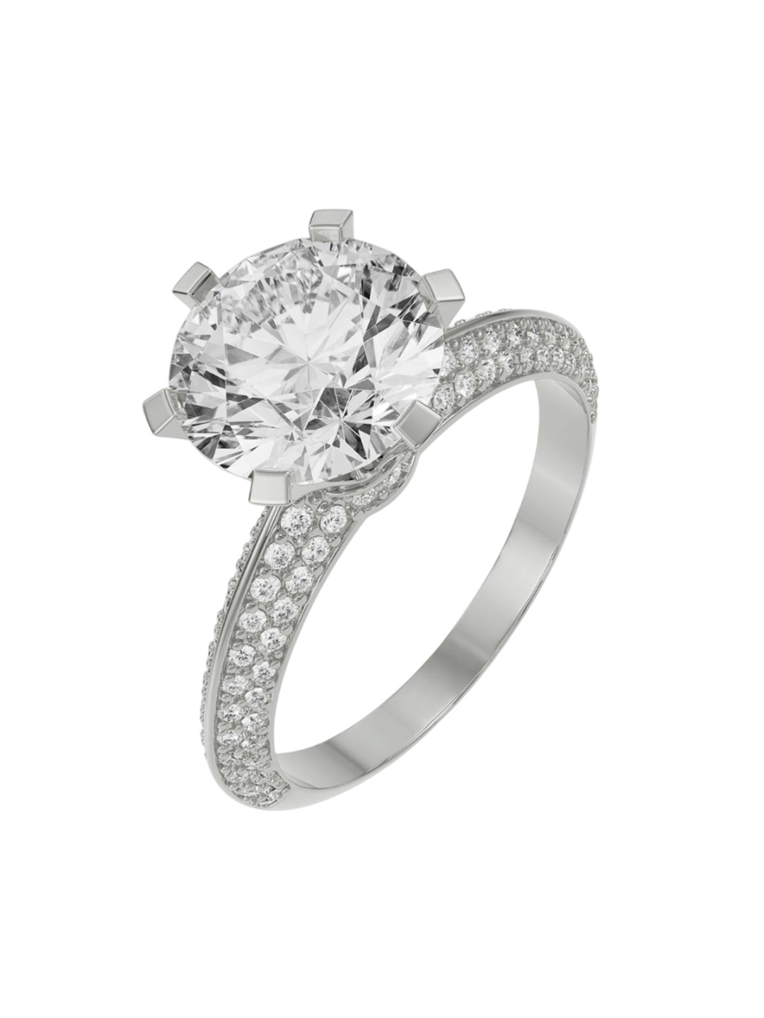 

Emori Whimsical Round Pave Engagement Ring, Silver