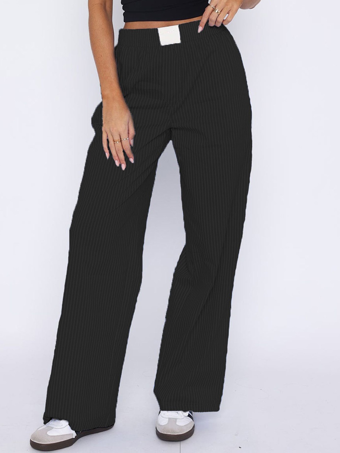

LULU & SKY Women Striped Straight Fit Trousers, Black