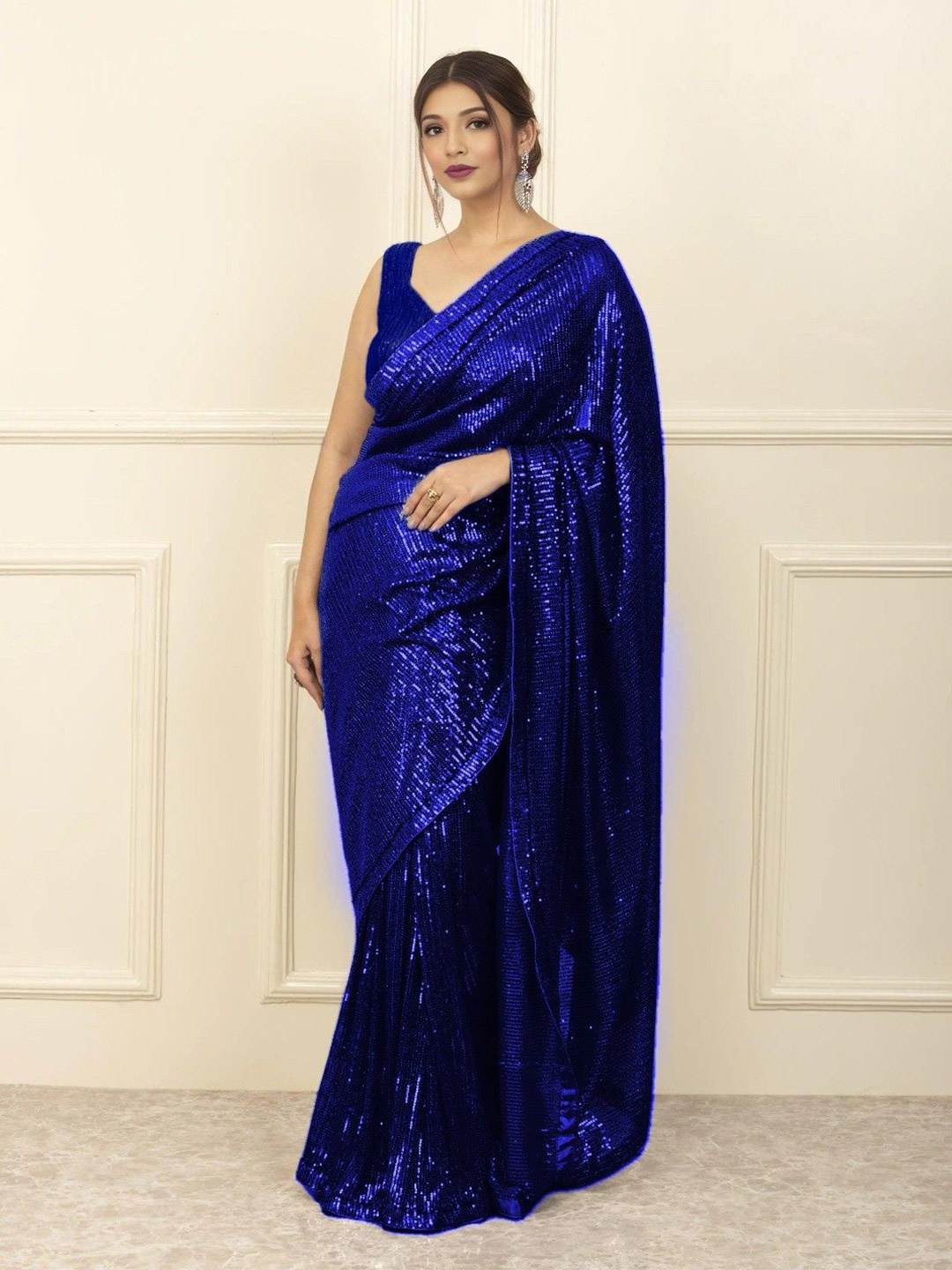 

ANJANI TEXTILE Embellished Sequinned Poly Georgette Saree, Blue