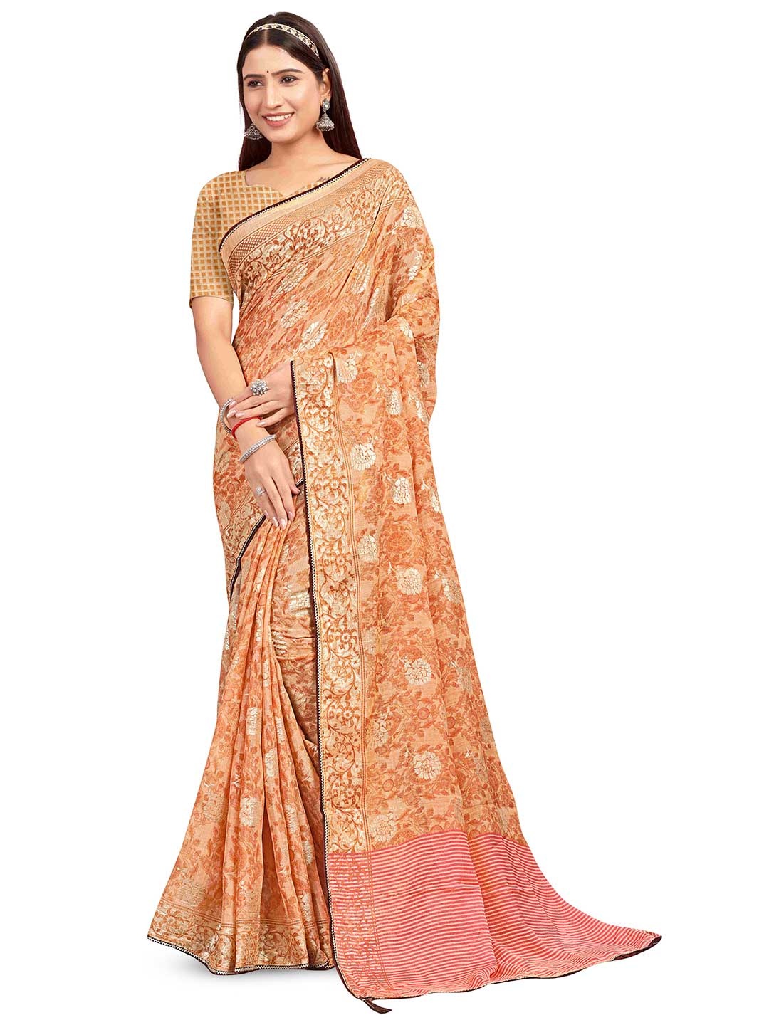 

shree krishna fashion Floral Gotta Patti Art Silk Saree, Orange