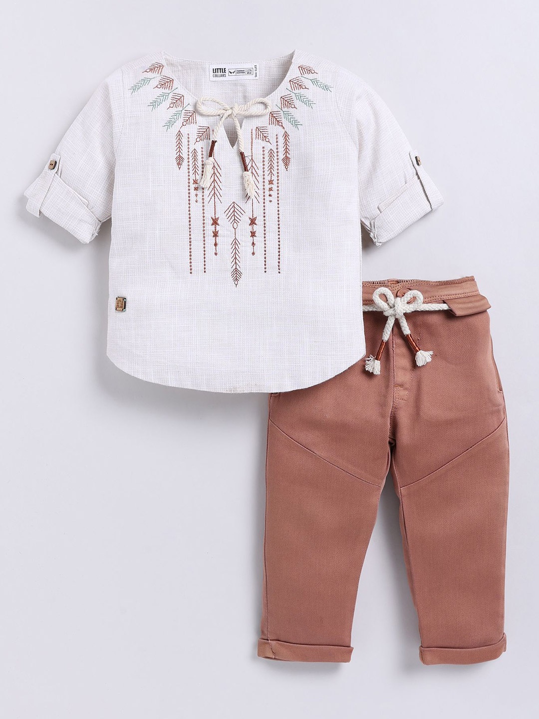 

LITTLE COLLARS Boys Top with Trousers, White