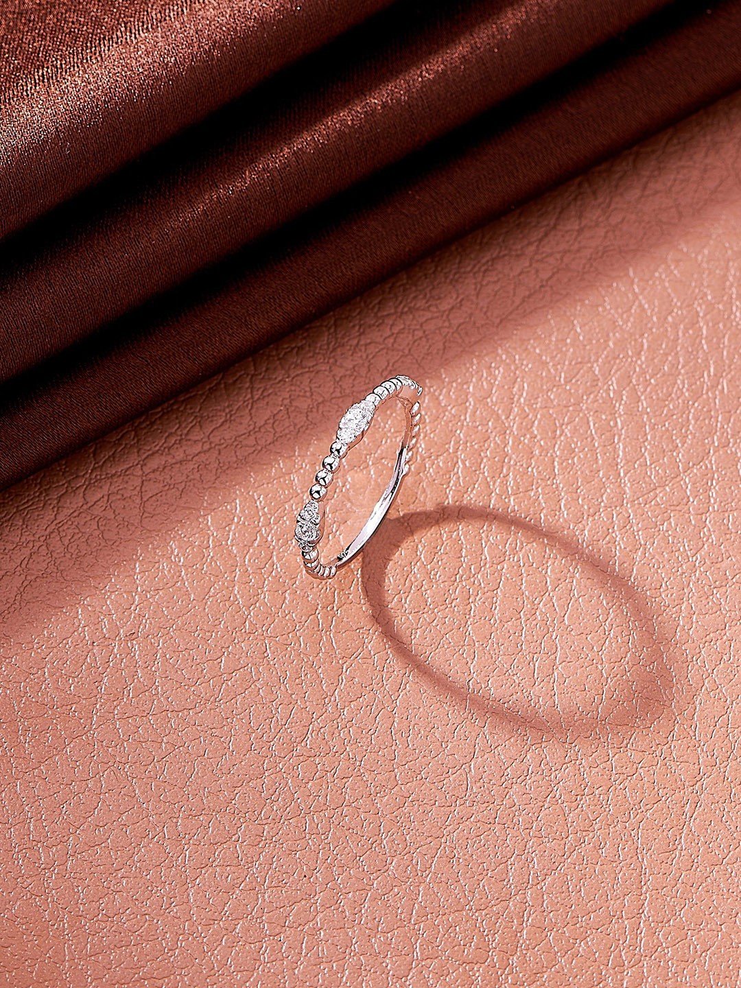 

Nipura 925 Sterling Silver Rhodium-Plated CZ Studded Glimmer Stackable Finger Ring