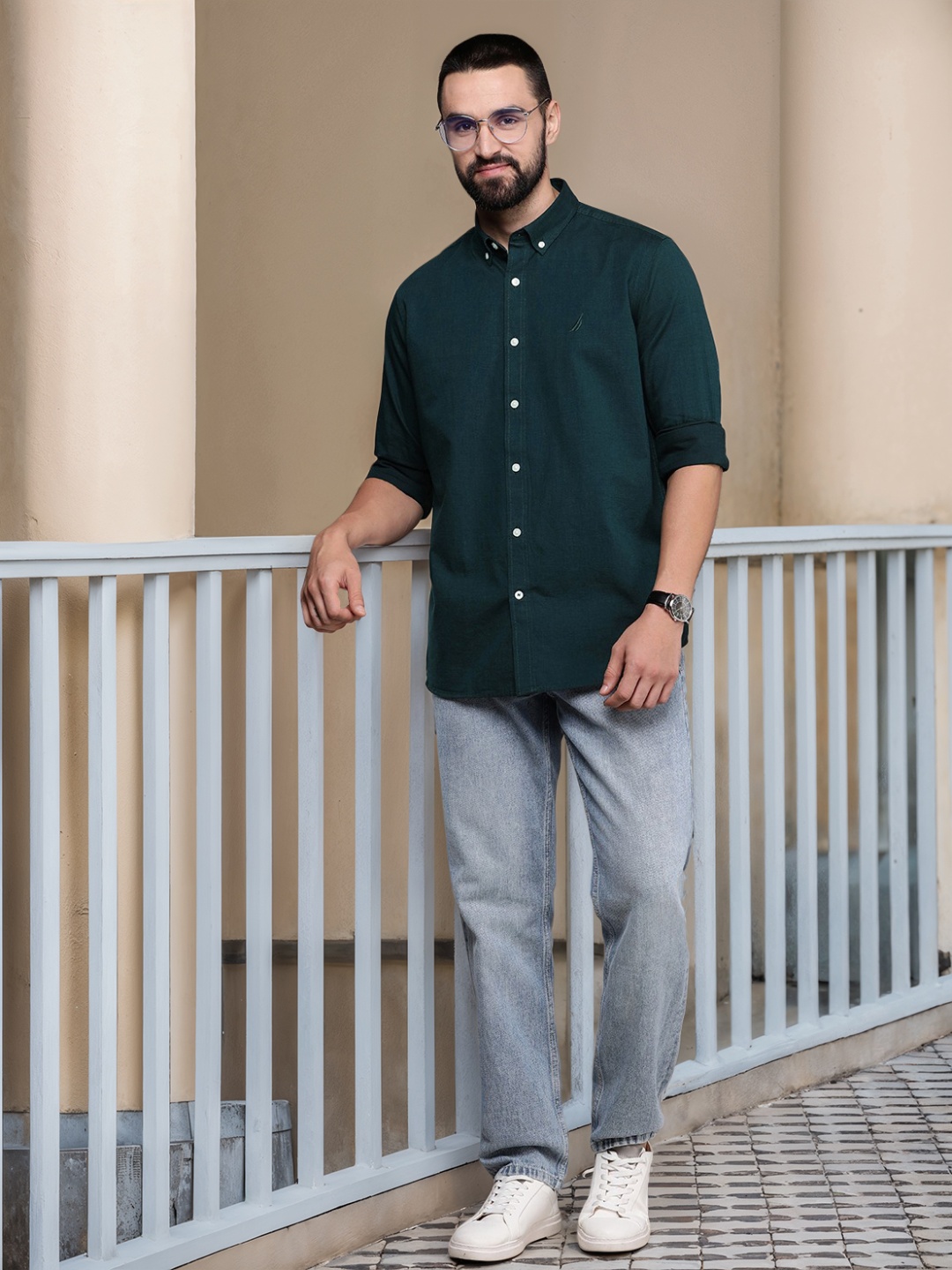 

Nautica Men Pure Cotton Slim Fit Casual Shirt, Teal