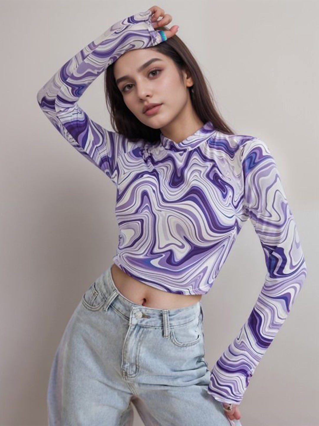 

NiloBerry Print Crop Top, Purple