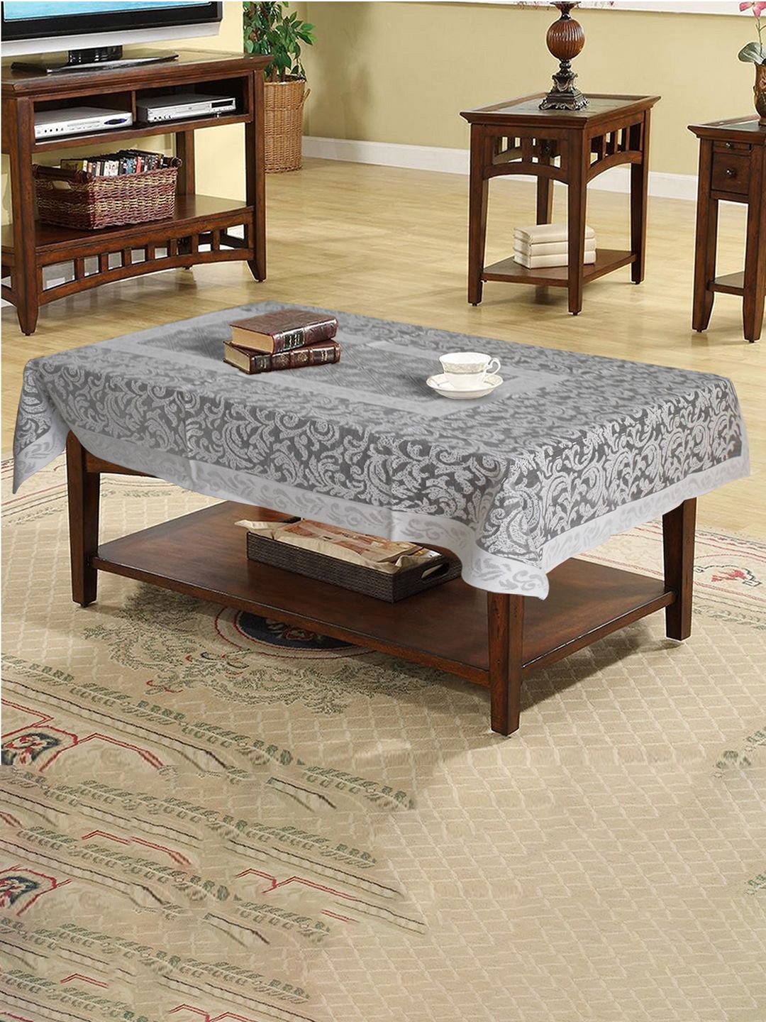

Kuber Industries White Floral Cotton 4-Seater Table Cover