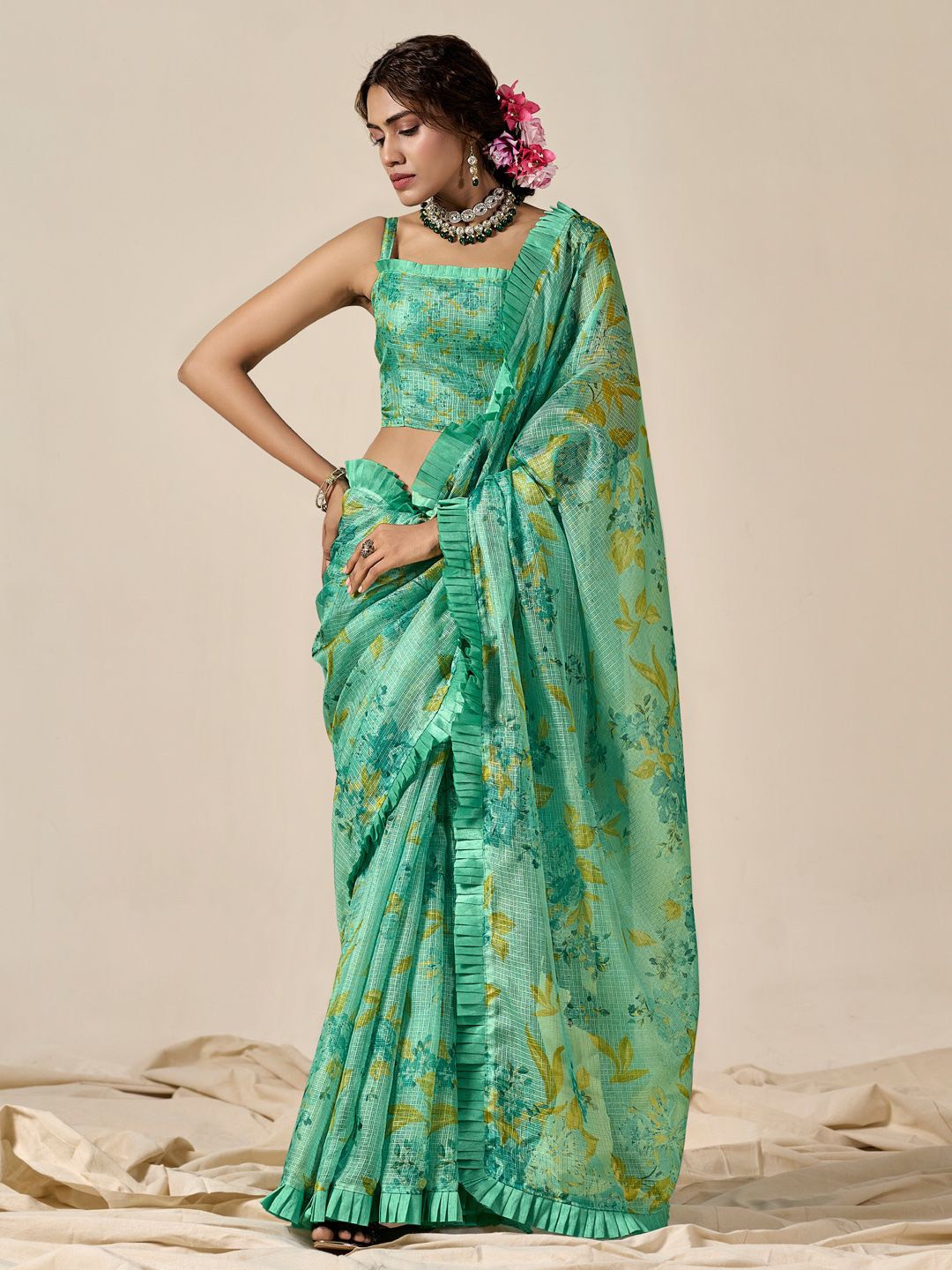 

LeeliPeeri Designer Floral Kota Saree, Green