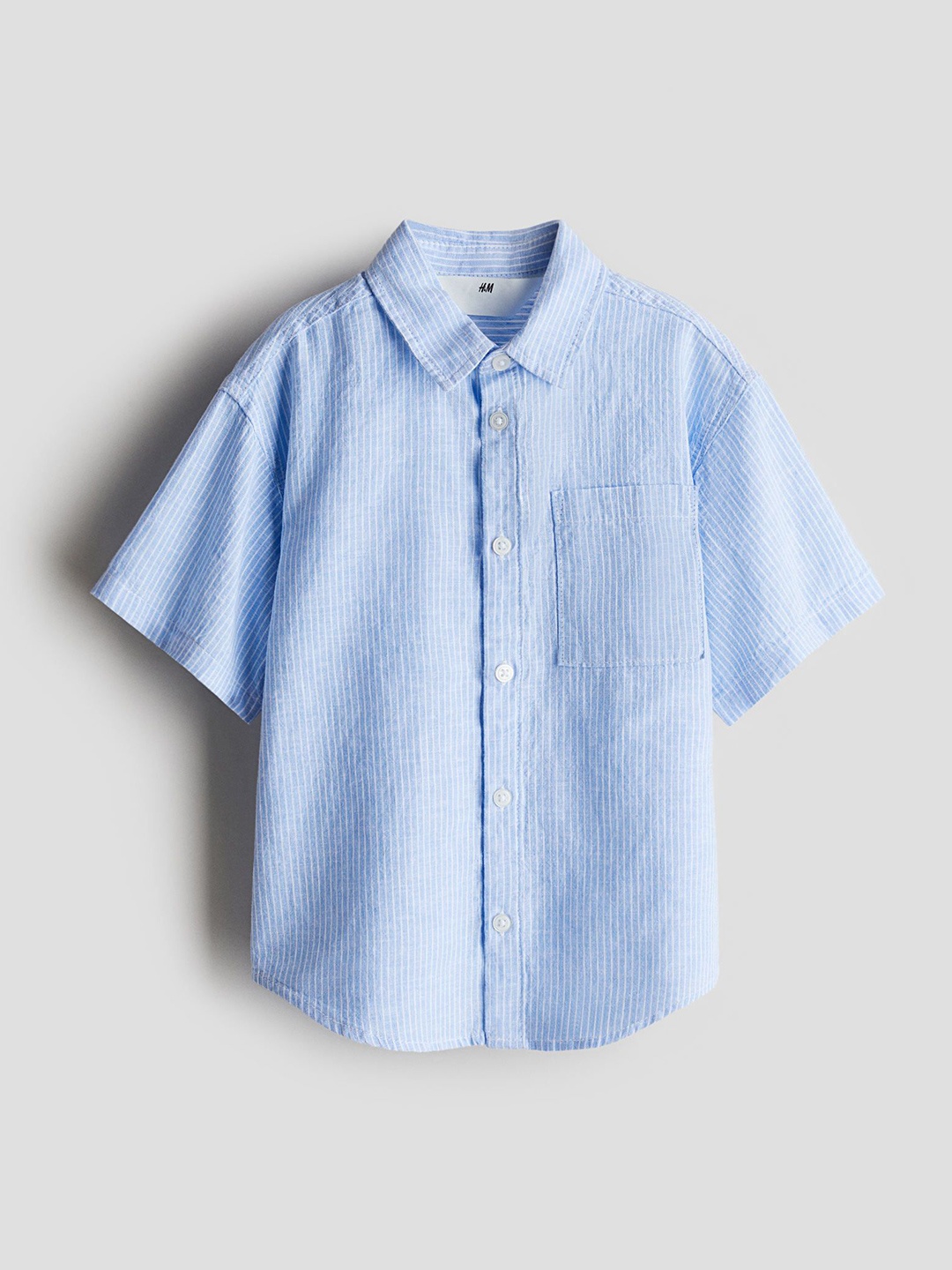 

H&M Short-Sleeved Linen-Blend Shirt, Blue