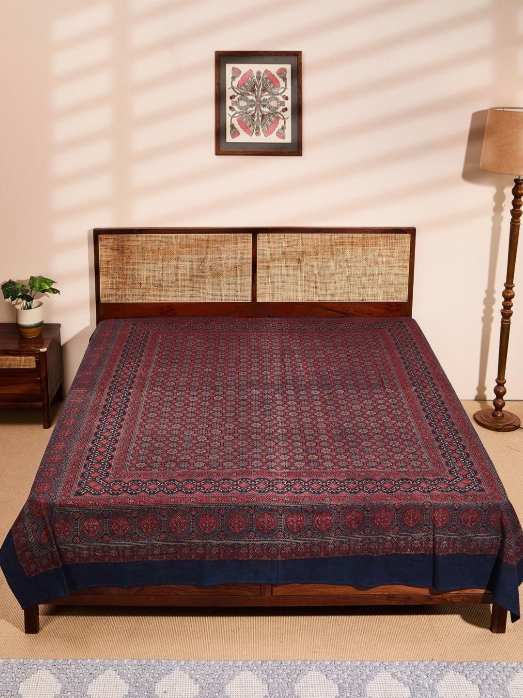 

Fabindia Blue & Red Printed Cotton Double King Bed Cover