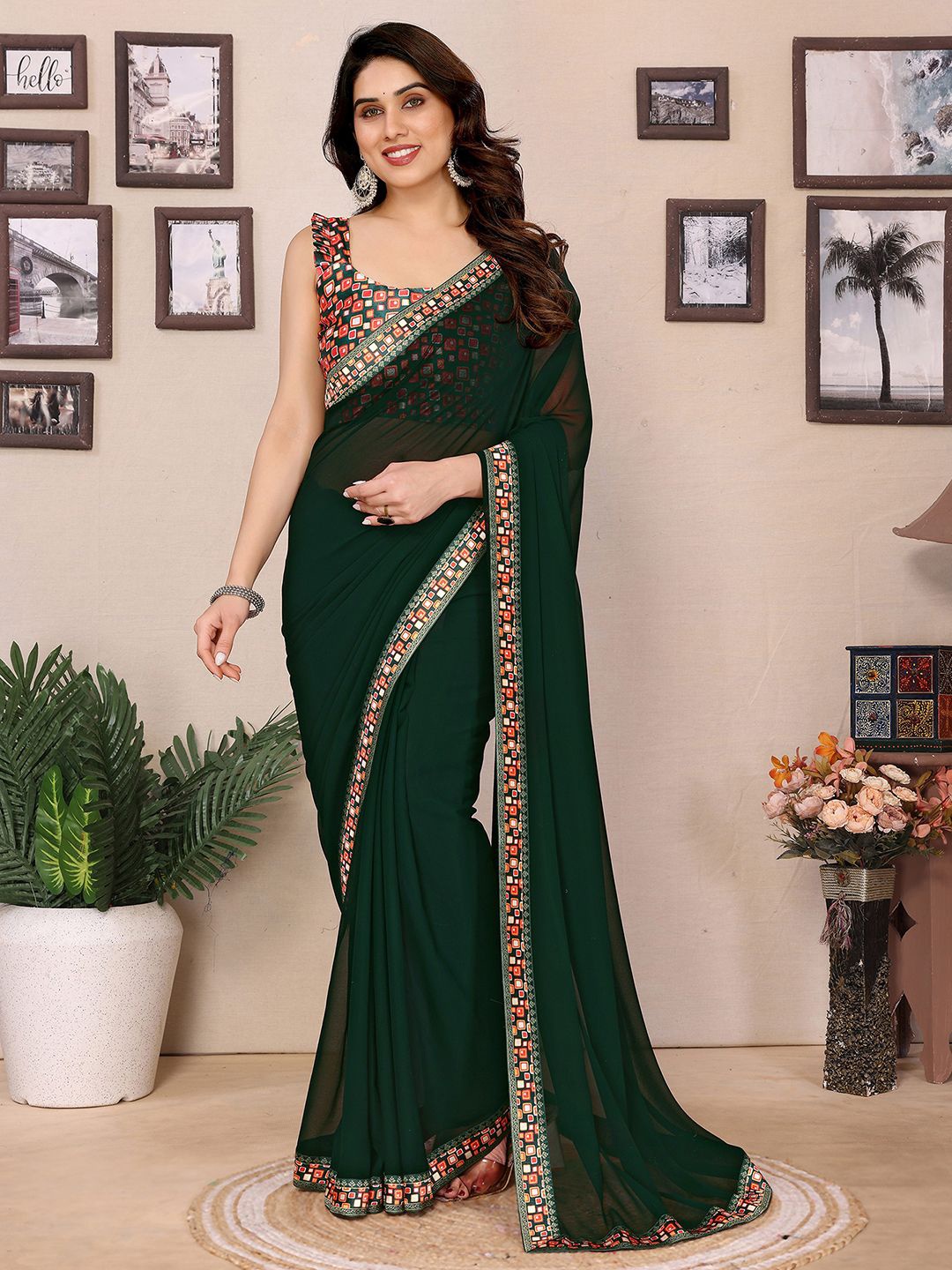 

all about you Pure Georgette Saree, Green