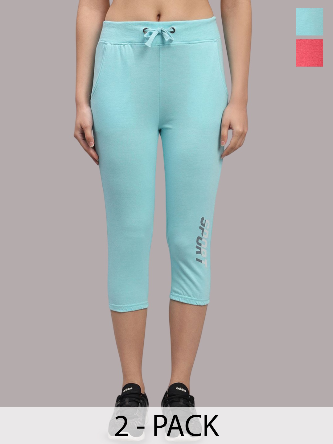 

TRAZO Pack Of 2 Mid-Rise Cotton Capris, Pink