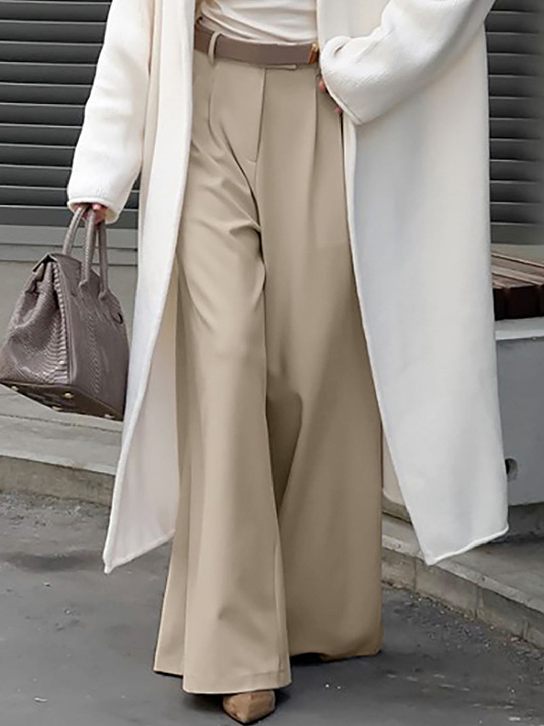 

LULU & SKY Women Loose Fit High-Rise Trousers, Khaki