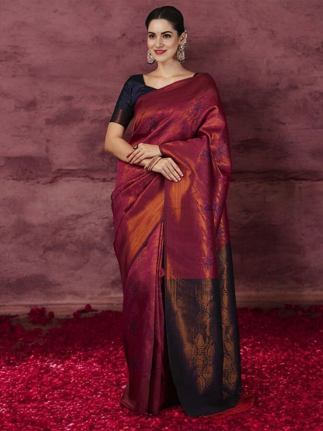 

KALINI Woven Design Zari Silk Blend Banarasi Saree, Pink