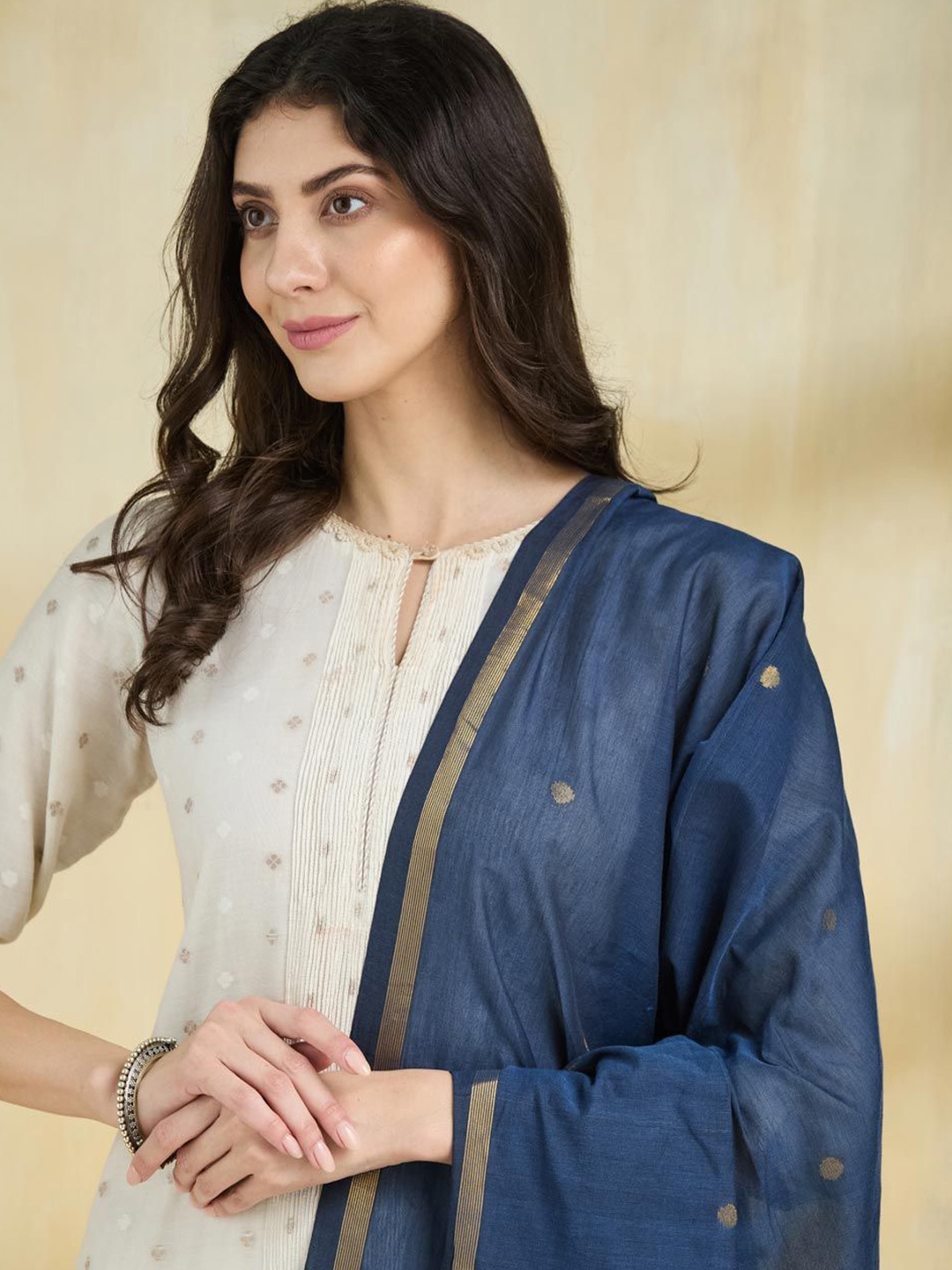 

Fabindia Woven Design Dupatta with Zari, Blue
