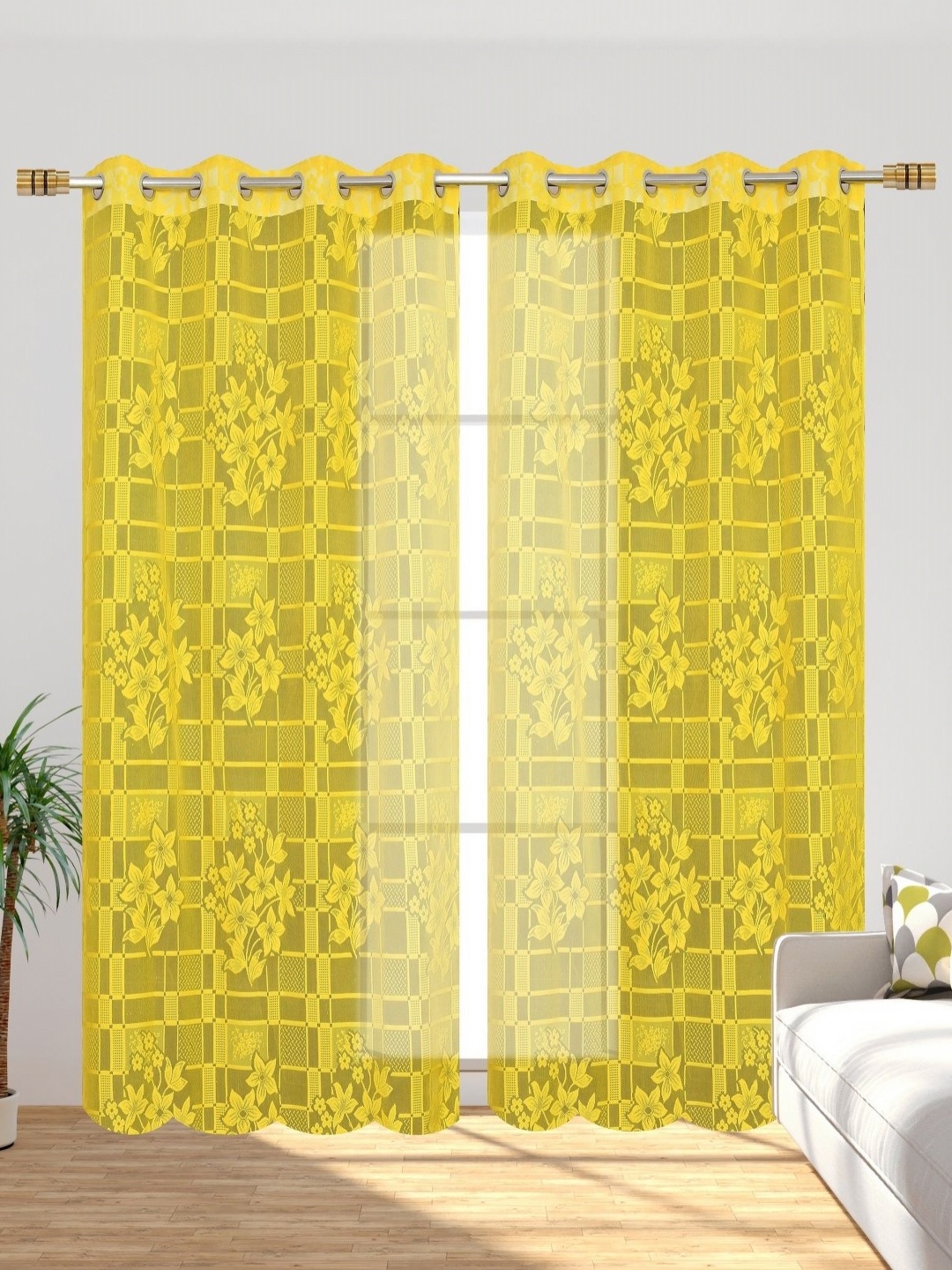 

Galaxy Home Decor Yellow Set of 2 Sheer Window Curtain