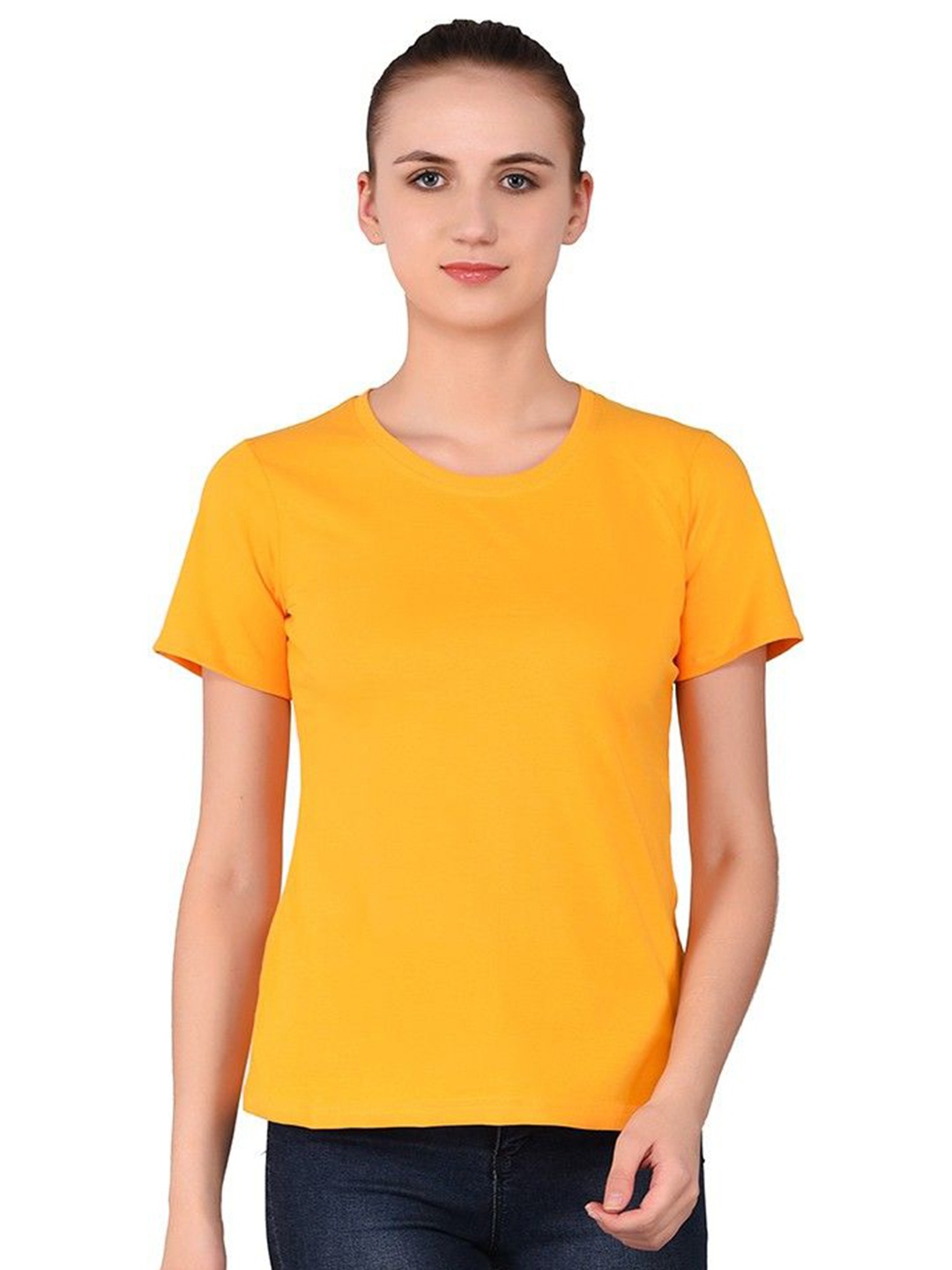 

BEYOU FASHION Women Pockets Slim Fit T-shirt, Yellow