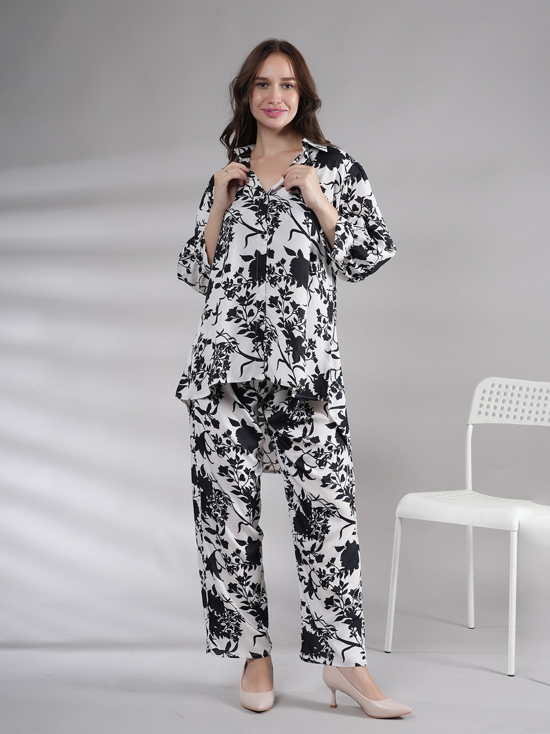 

Belfry Shirt Collar Neck Shirt With Trousers Co-Ords, Black