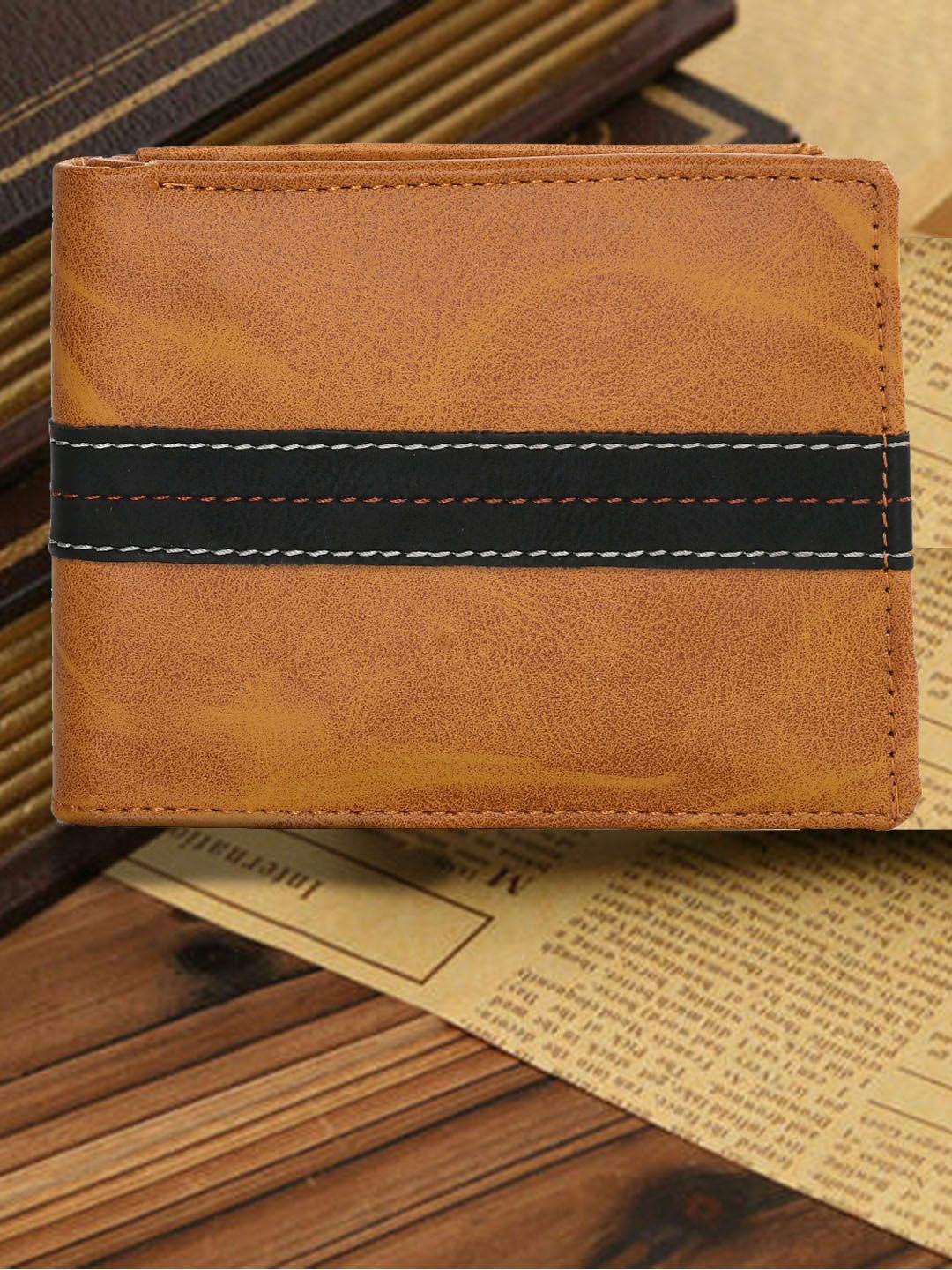 

Killer Men Textured Cut Work Two Fold Wallet, Tan