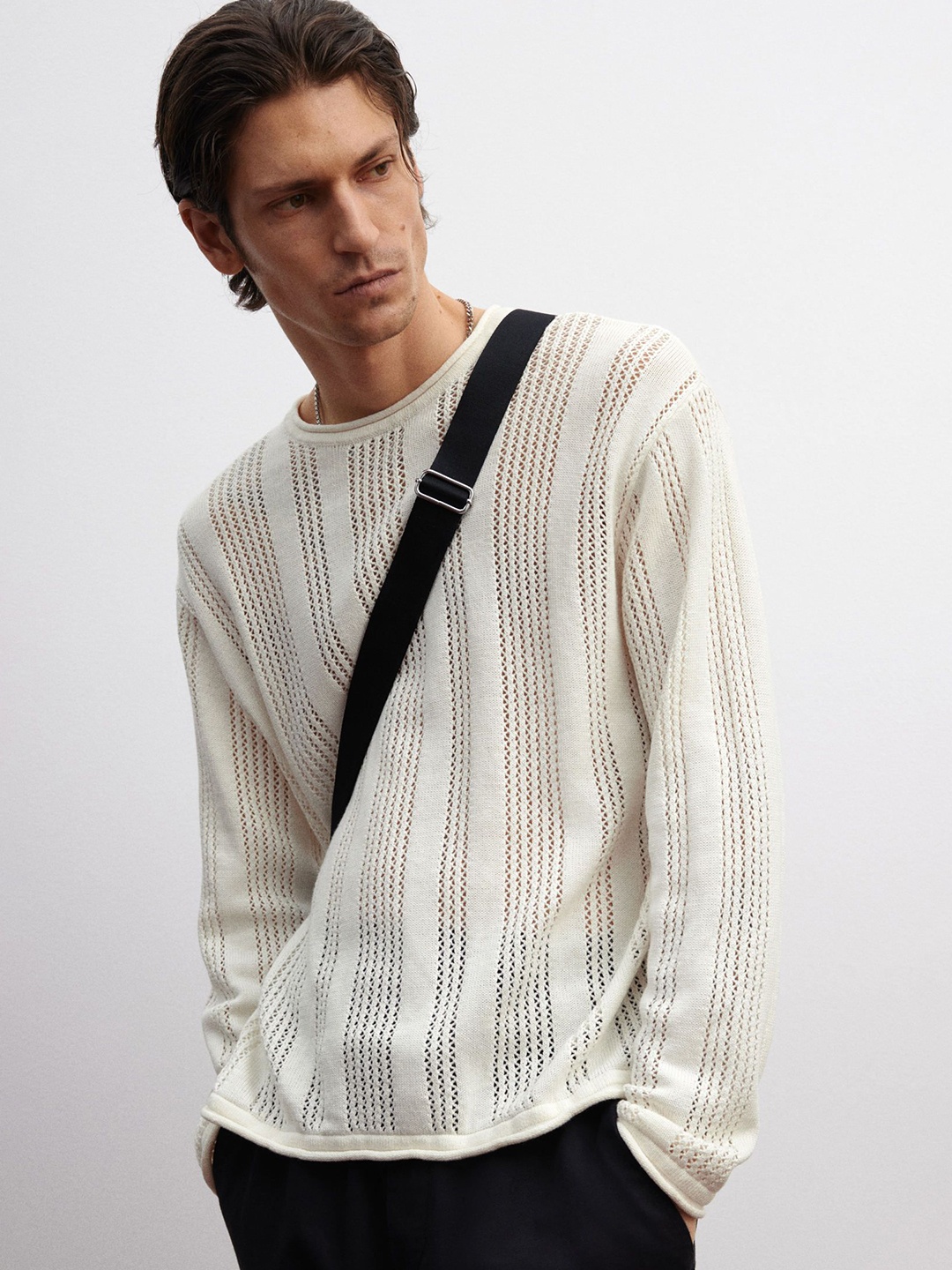 

H&M Regular Fit Pointelle-Knit Jumper, White