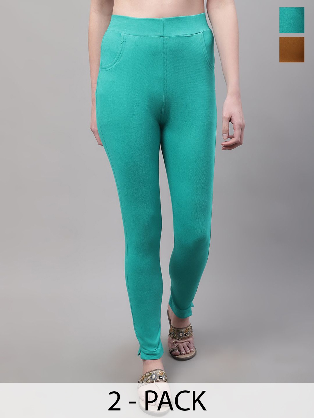 

Valles365 by S.C. Pack Of 2 Cotton Ankle-Length Leggings, Turquoise blue
