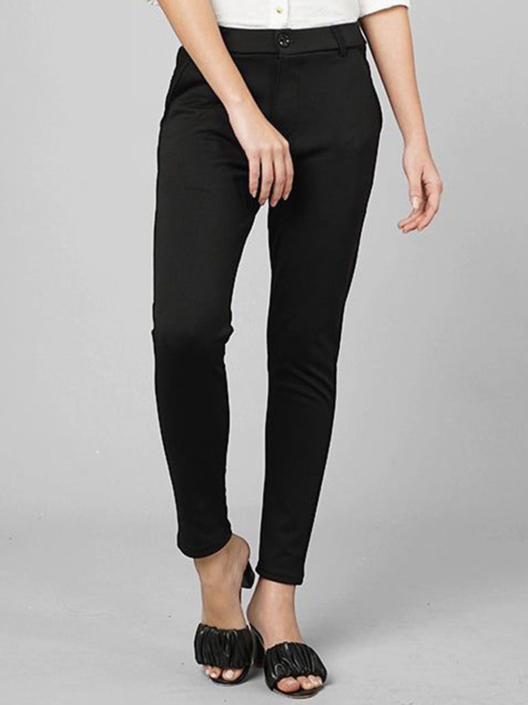 

IndianRang Women Slim Fit High-Rise Trousers, Black