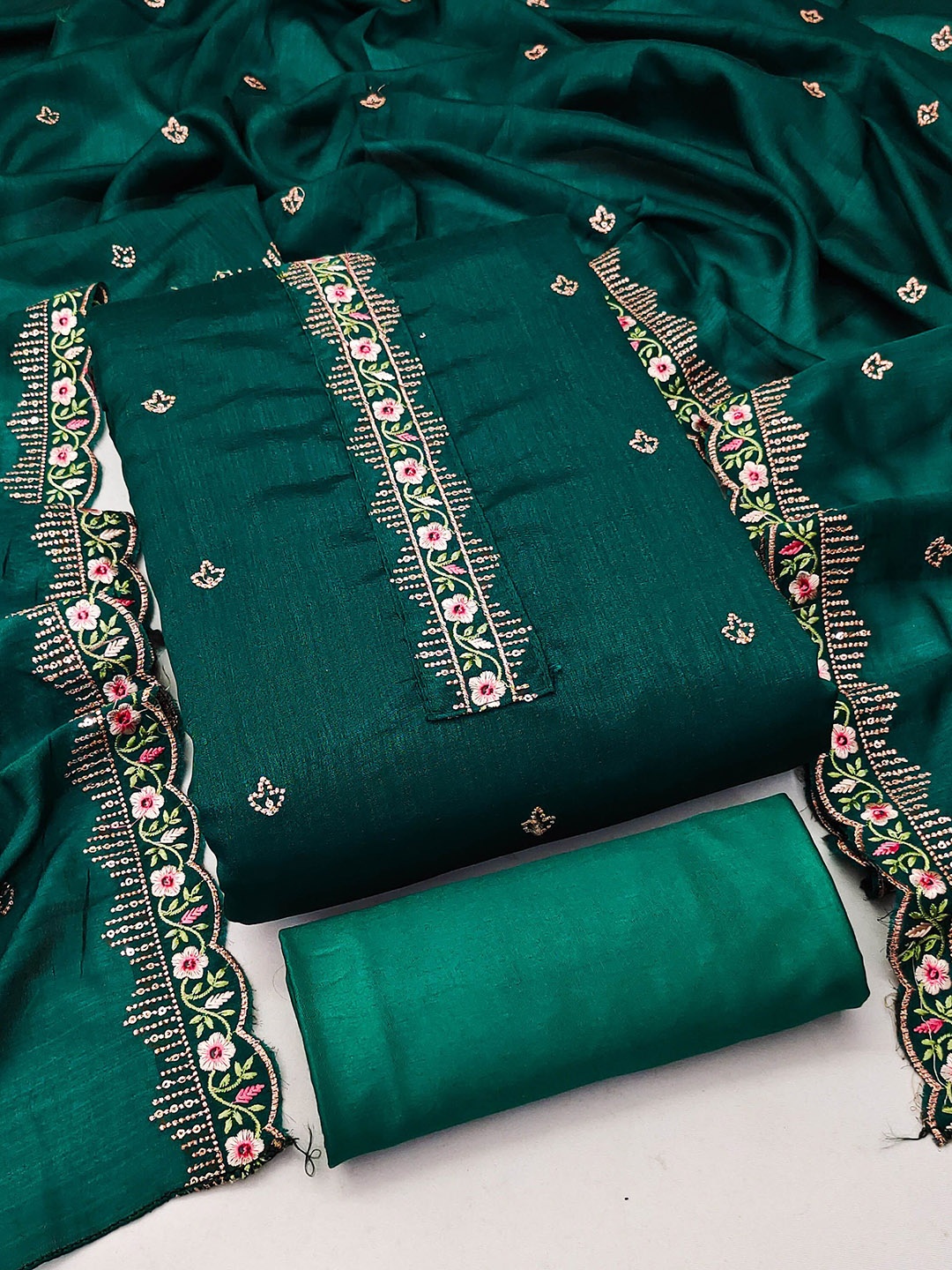 

SHADOW & SAINING Embroidered Unstitched Dress Material, Sea green