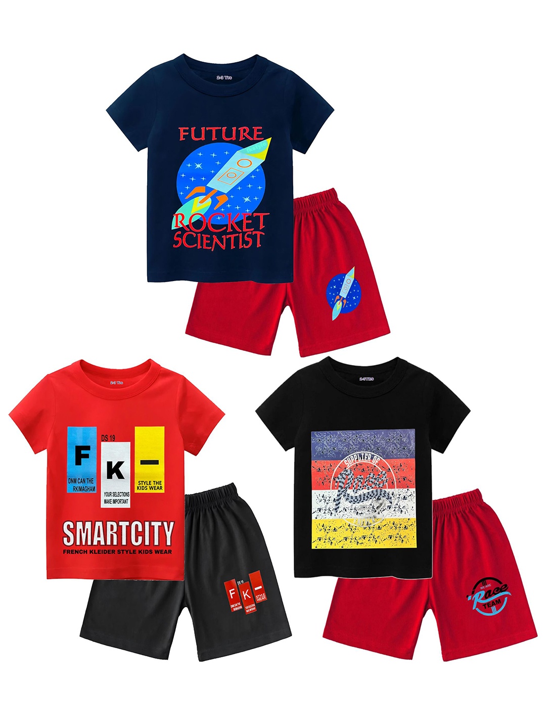 

BAESD Boys Printed T-shirt with Shorts, Black