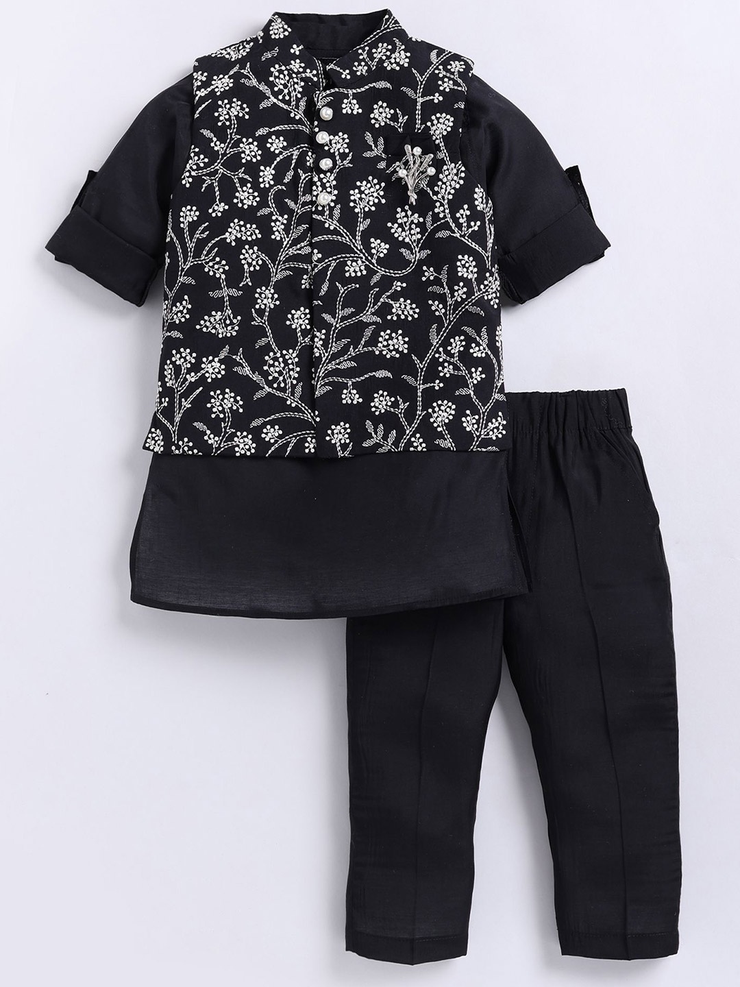 

LITTLE COLLARS Boys Regular Kurta With Pyjamas Set, Black