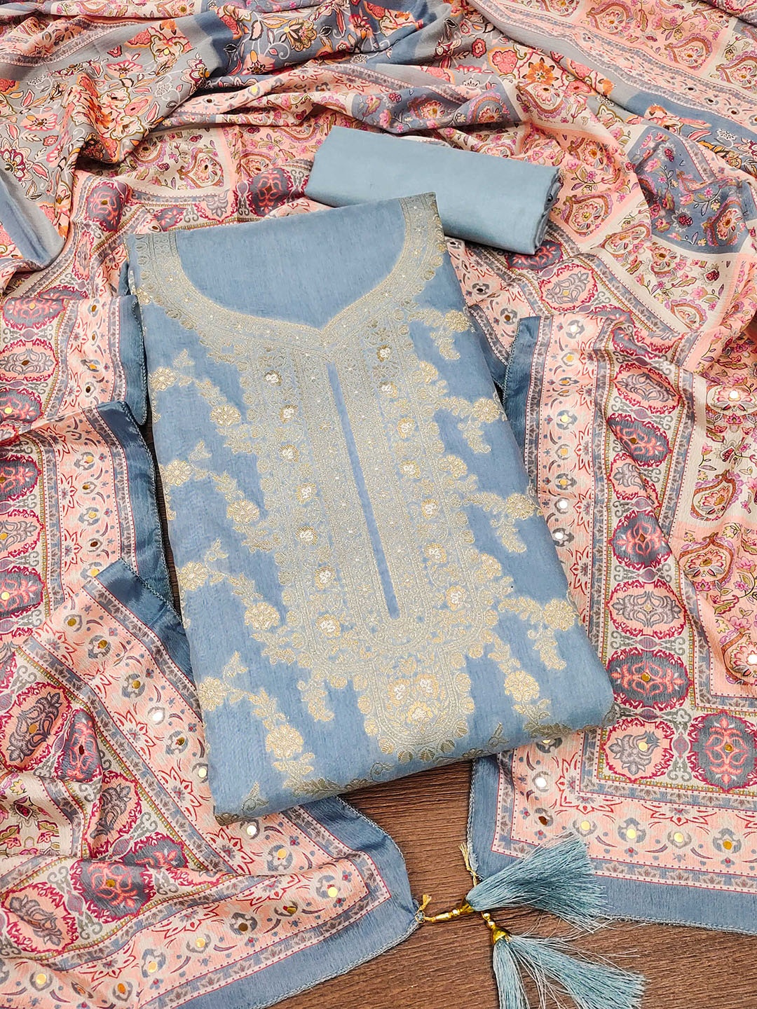 

SHADOW & SAINING Semi-Stitched Dress Material, Grey