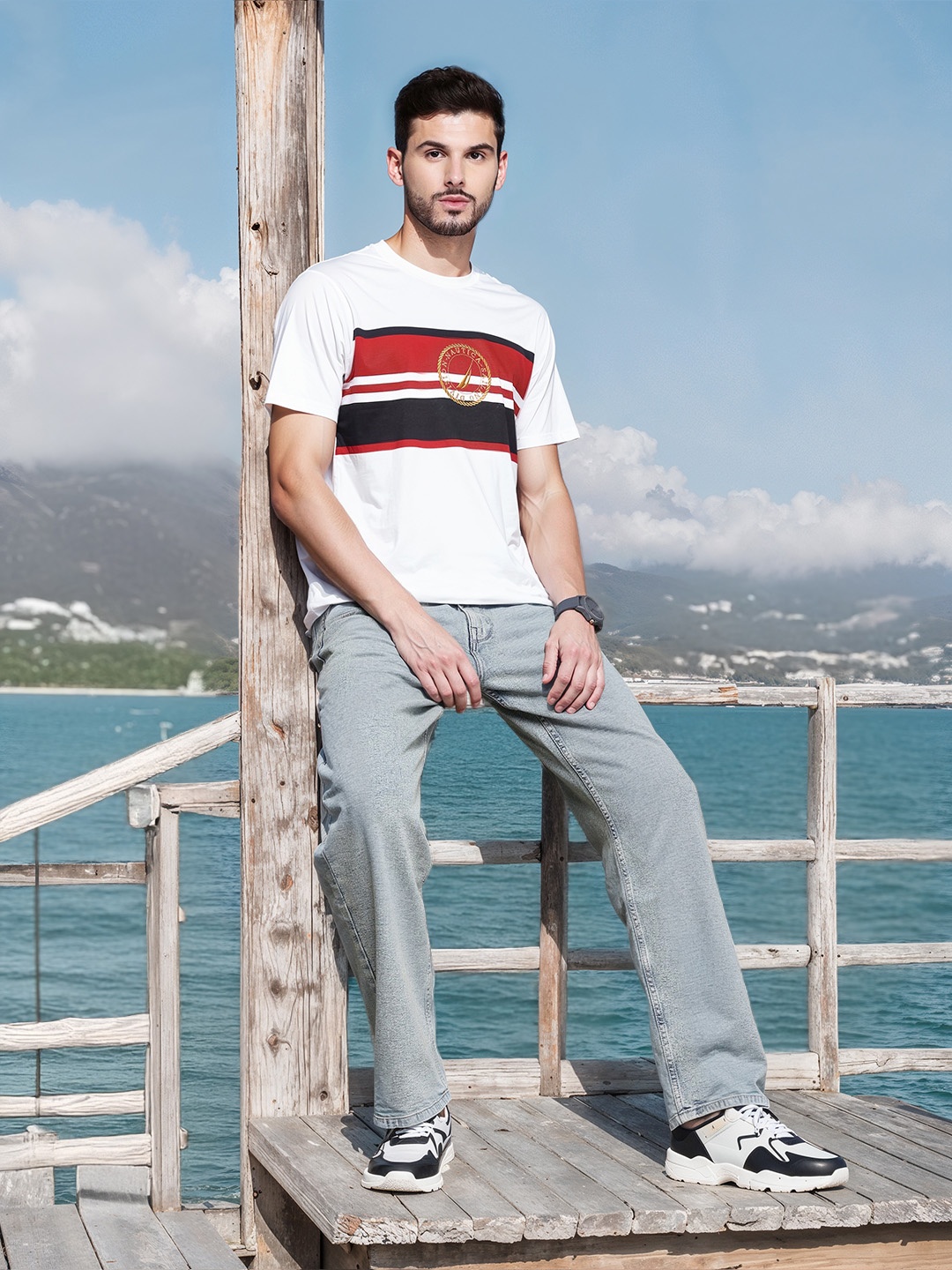 

Nautica Striped Pure Cotton T-shirt, White