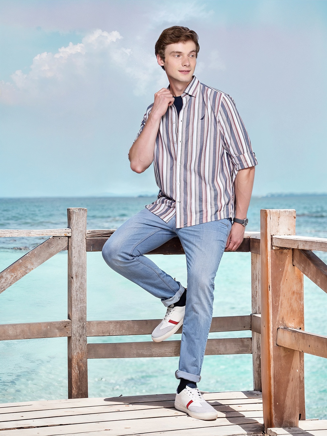 

Nautica Pure Cotton Classic Striped Casual Shirt, Multi