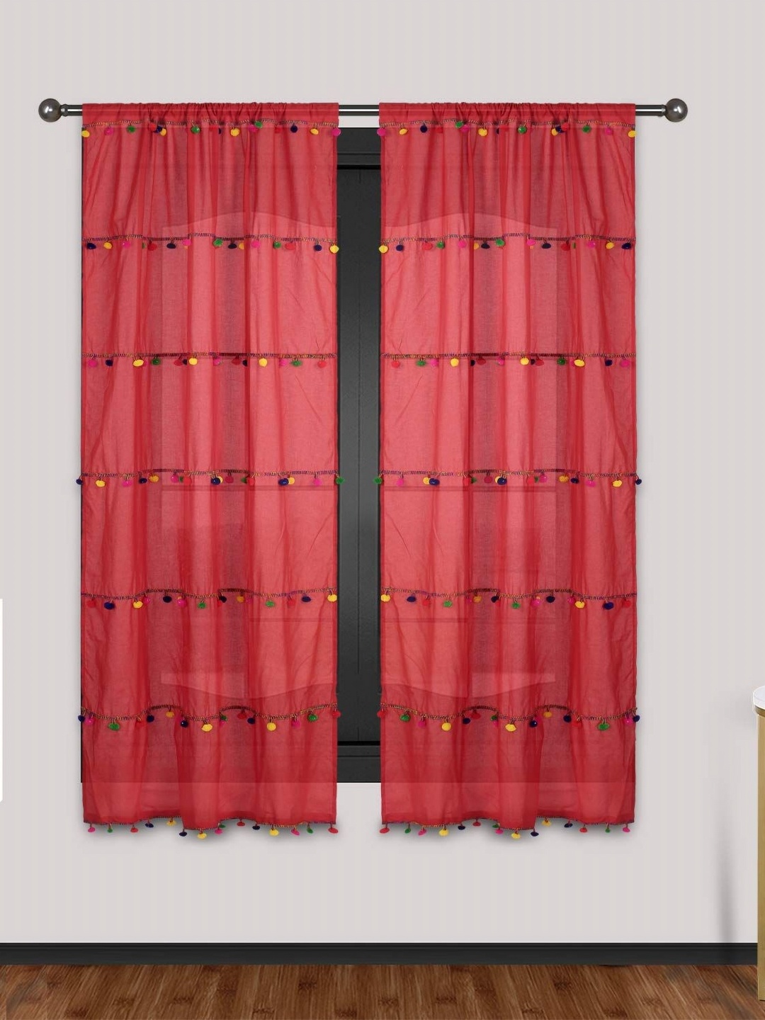 

Dekor World Multicoloured Set of 2 Embellished Sheer Window Curtain, Multi