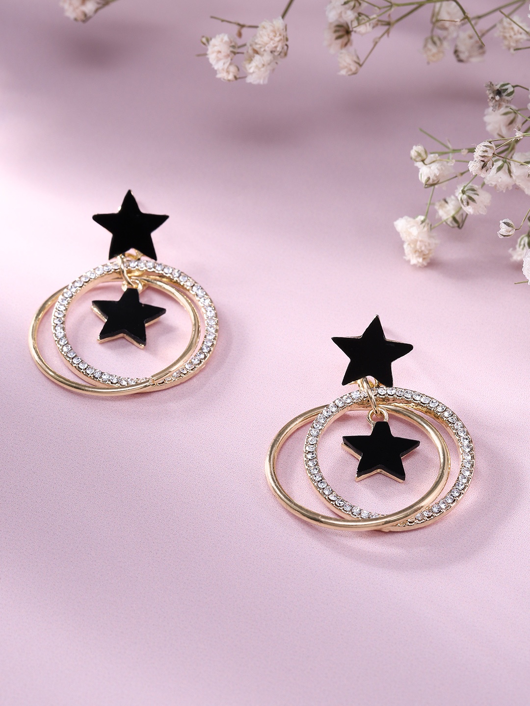 

DressBerry Circular Star Shape Drop Earrings, Gold