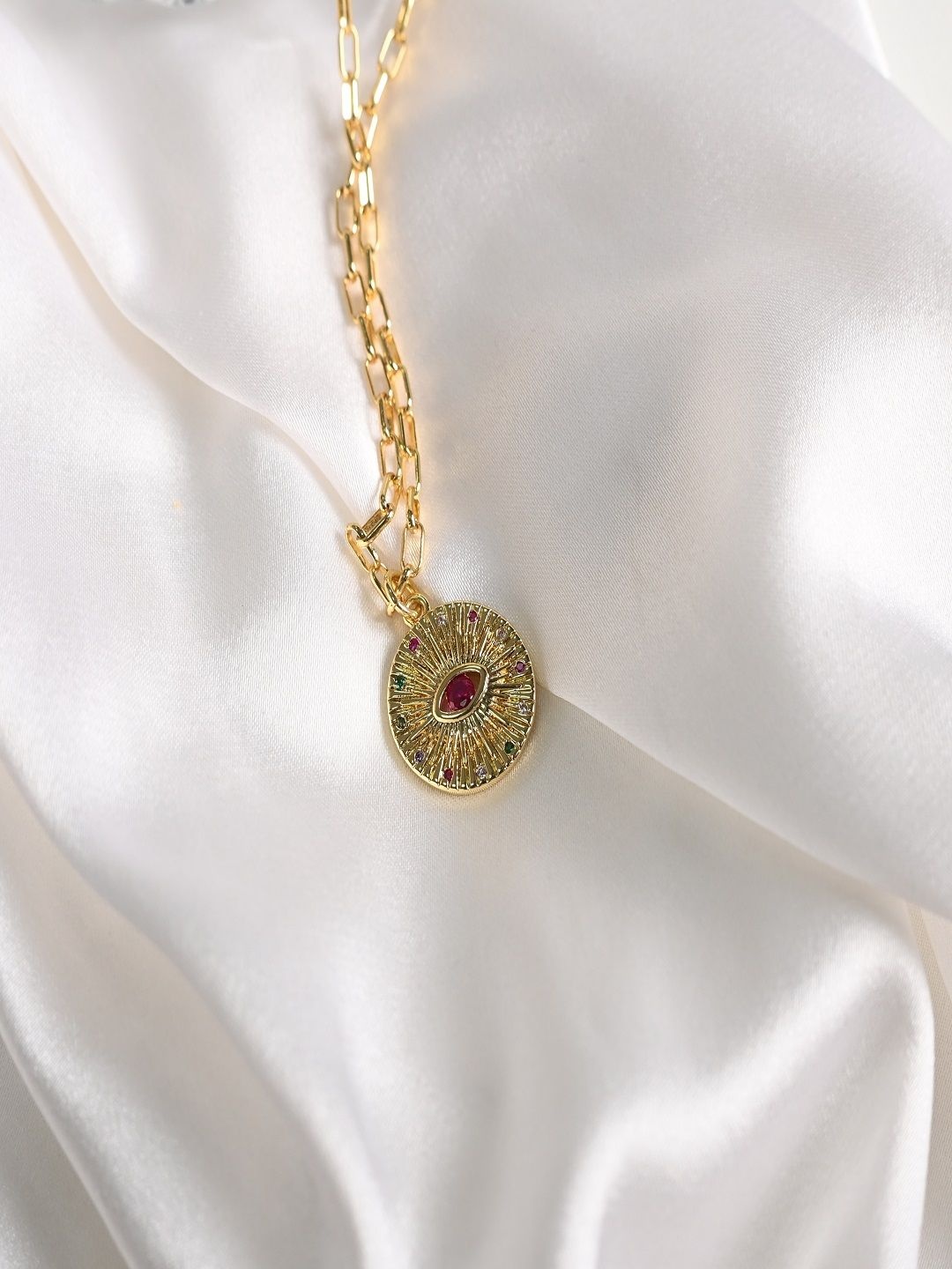

Nirvana Gold-Plated Cubic Zirconia Studded Pendants With Chains