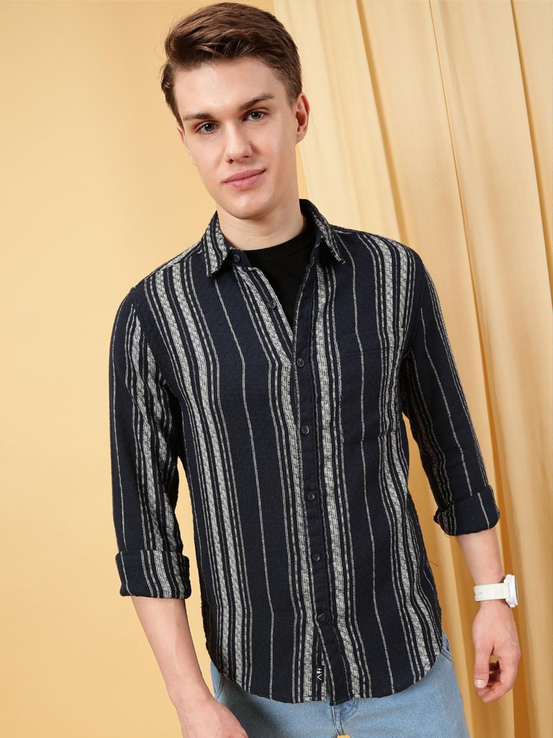 

VALEN CLUB Men Opaque Striped Casual Shirt, Blue