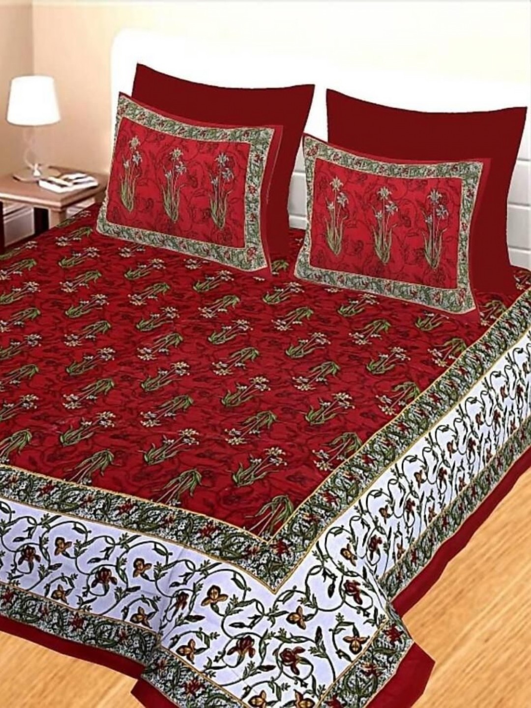 

Cosito Red & White Ethnic Motifs 144 TC Queen Bedsheet with 2 Pillow Covers