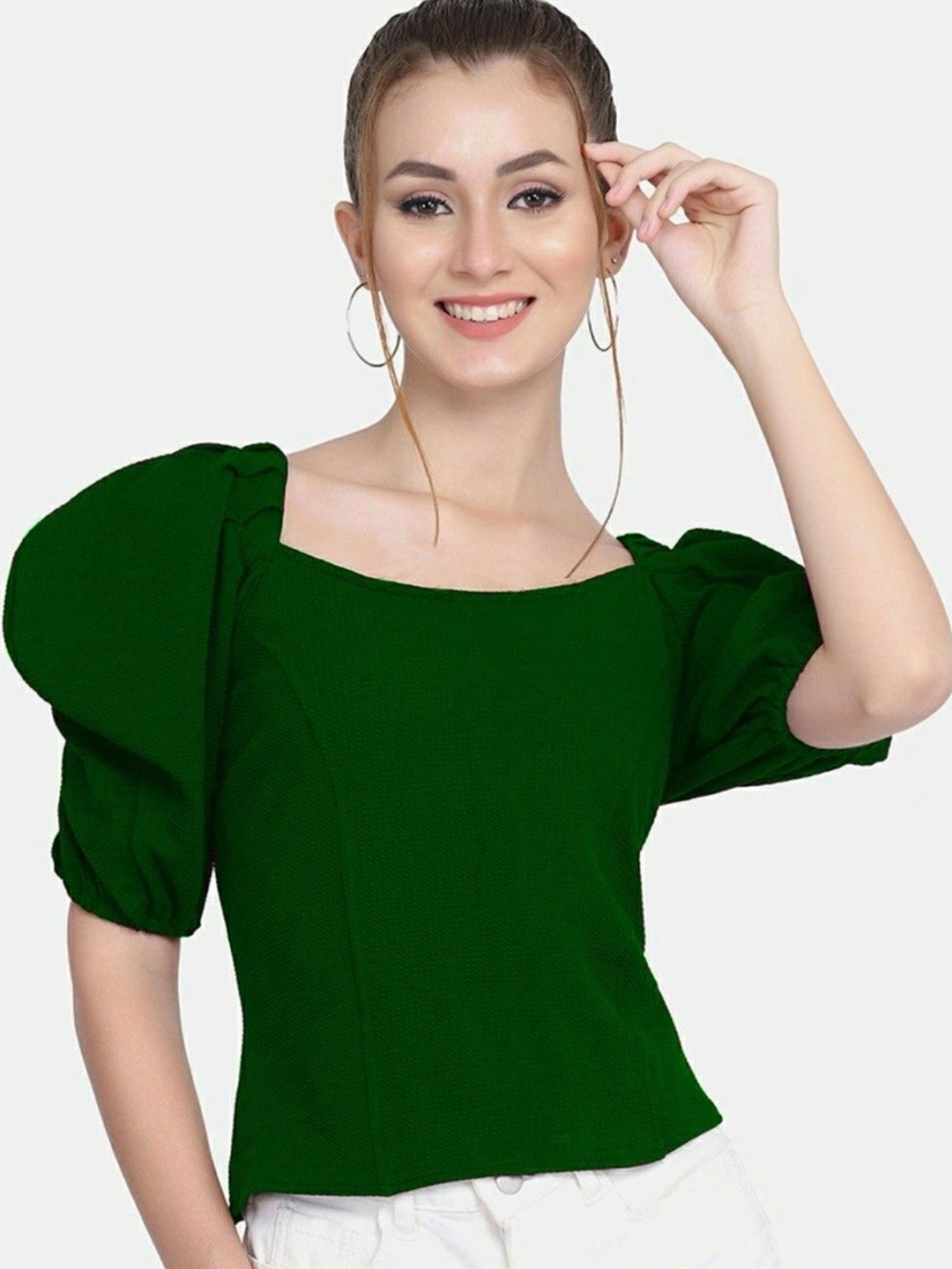 

NiloBerry Puff Sleeve Crop Top, Green