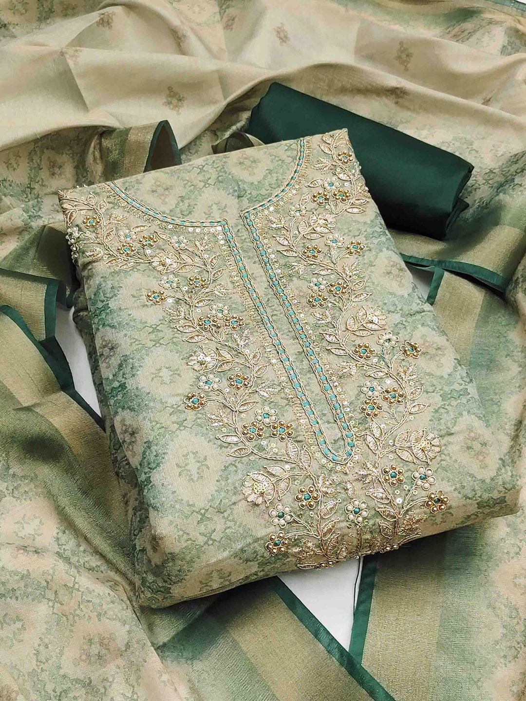 

KIMISHA Embellished Unstitched Dress Material, Green