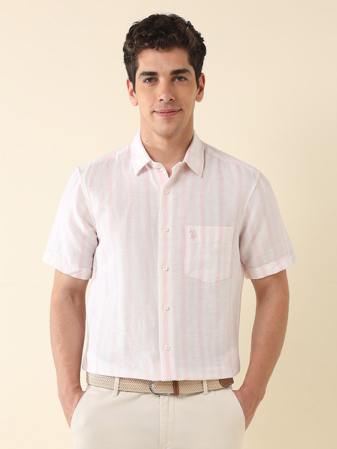 

U.S. Polo Assn. Men Tailored Fit Opaque Striped Casual Shirt, Pink